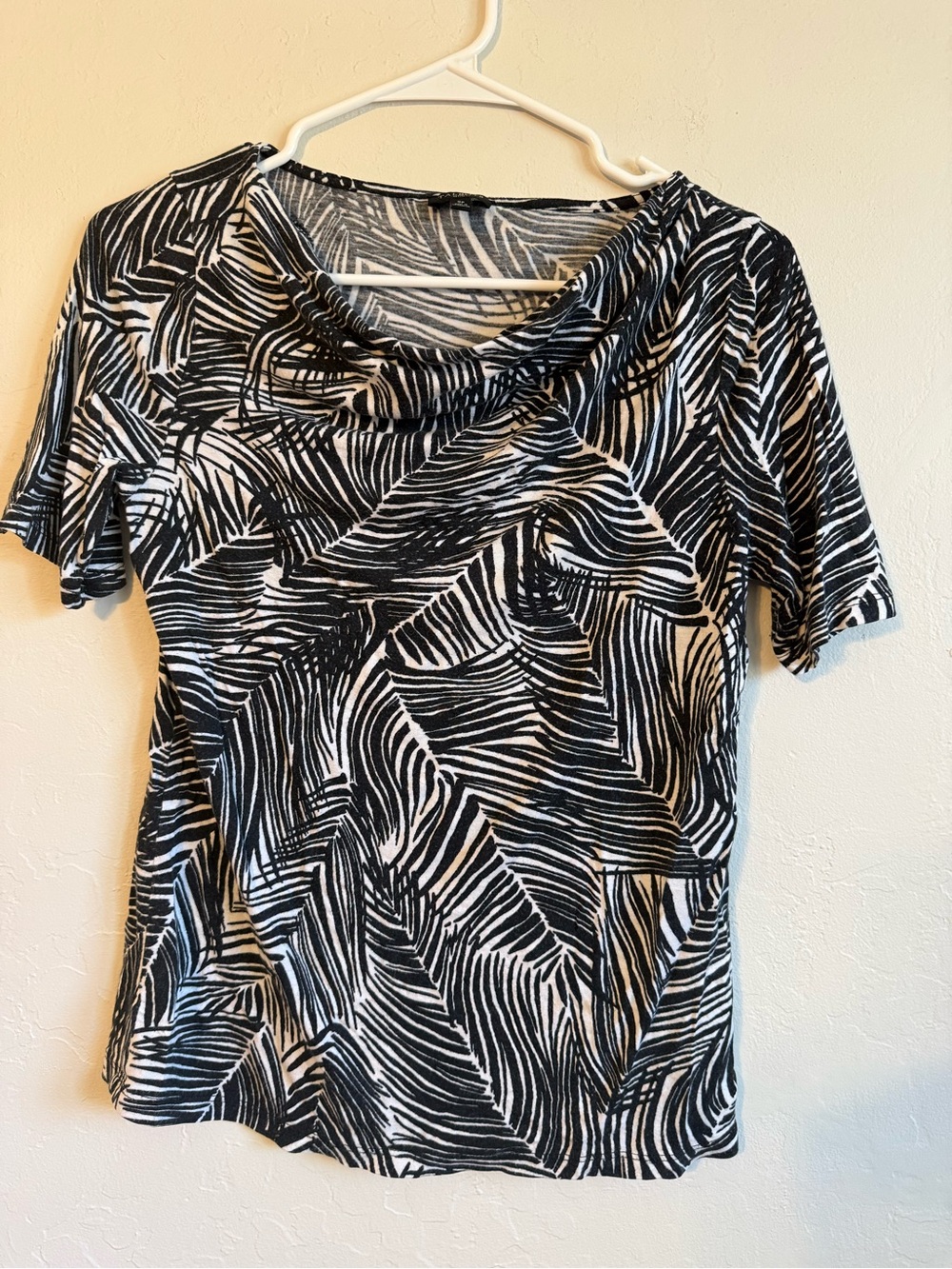 Talbots Black & White Abstract Brushstroke Short-Sleeve Top